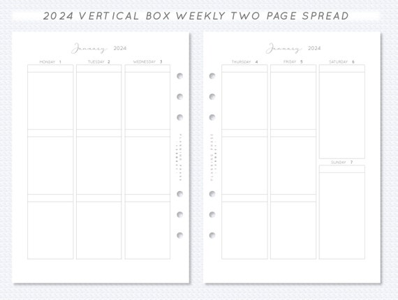 2024 WEEKLY Planner Insert Dated WO2P Vertical Hourly