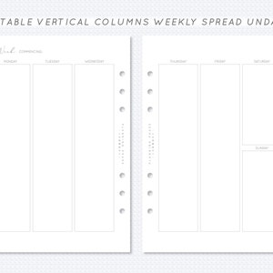 Undated Printable Vertical Column Weekly Planner Insert A5 Filofax Monday Start Week On Two Page Spread WO2P Erin Condren