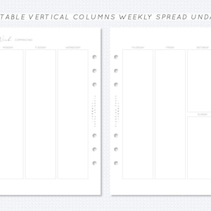 Undated Printable Vertical Column Weekly Planner Insert A5 Filofax Monday Start Week On Two Page Spread WO2P Erin Condren