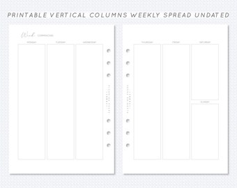 Undated Printable Vertical Column Weekly Planner Insert A5 Filofax Monday Start Week On Two Page Spread WO2P Erin Condren