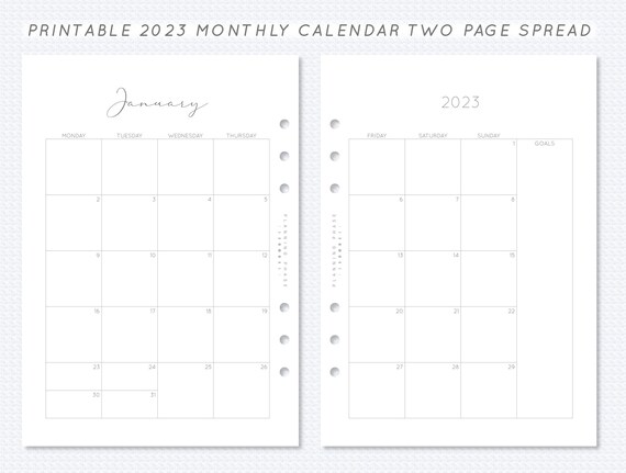2023 Monthly Calendar Printable A5 Filofax Planner Insert - Etsy
