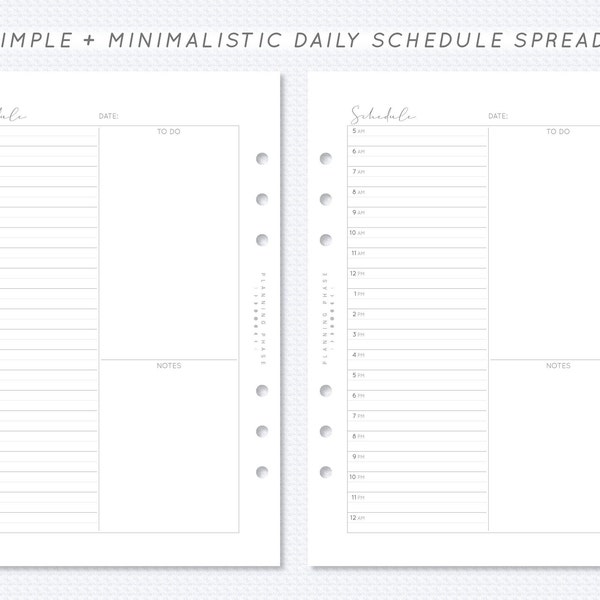 Undated Hourly Daily Schedule Spread Printable A5 Filofax Planner Insert