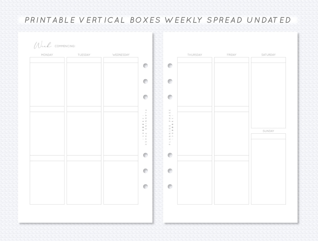 Undated Printable Vertical Box Weekly Planner Insert A5 Filofax Monday ...