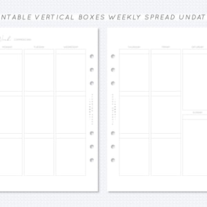 Undated Printable Vertical Box Weekly Planner Insert A5 Filofax Monday Start Week On Two Page Spread WO2P Erin Condren