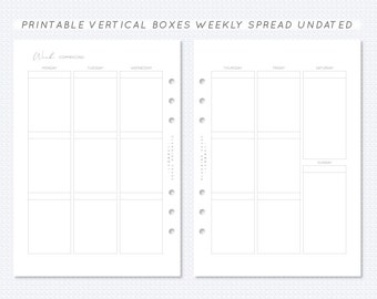 Undated Printable Vertical Box Weekly Planner Insert A5 Filofax Monday Start Week On Two Page Spread WO2P Erin Condren