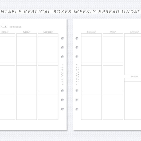 Undated Printable Vertical Box Weekly Planner Insert A5 Filofax Monday Start Week On Two Page Spread WO2P Erin Condren