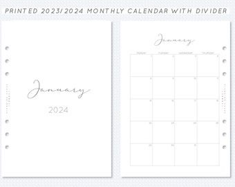 PRINTED Monthly Calendar 2024 With Divider A5 Filofax Planner Insert Monday Or Sunday Start Month On Two Page Spread MO2P