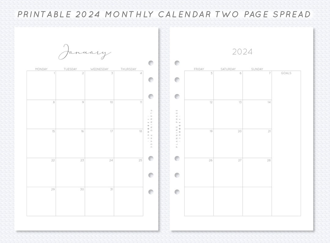 2024 Monthly Calendar Printable A5 Filofax Planner Insert - Etsy Portugal
