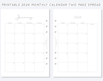 2024 Monthly Calendar Printable A5 Filofax Planner Insert Monday Or Sunday Start Month On Two Page Spread MO2P