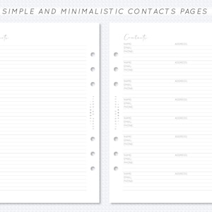 Page de contacts / Carnet d&#39;adresses / Annuaire téléphonique imprimable A5 Feuillet pour agenda Filofax