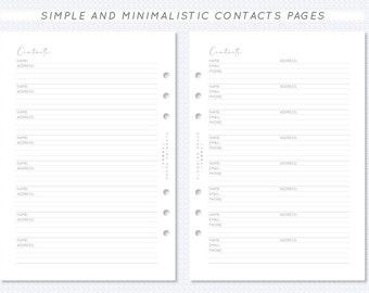 Page de contacts / Carnet d'adresses / Annuaire téléphonique imprimable A5 Feuillet pour agenda Filofax