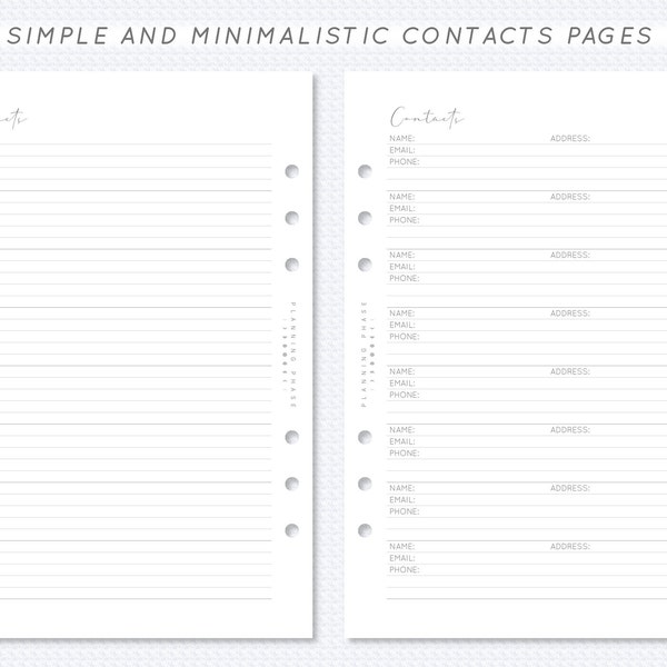 PRINTED Contacts Page / Address Book / Phone Book Spread A5 Filofax Planner Insert