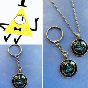 Bill Cipher necklace, Gravity Falls Necklace, Gravity Falls Key Chain, Bill Cipher Key Chain, Gravity Falls Party Favors, Bill Cipher