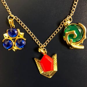 Zelda Spiritual Stones, Ocarina of time spiritual stones, Goron's Ruby, Kokiri's Emerald, Zora's Sapphire, Spiritual Stone Necklace