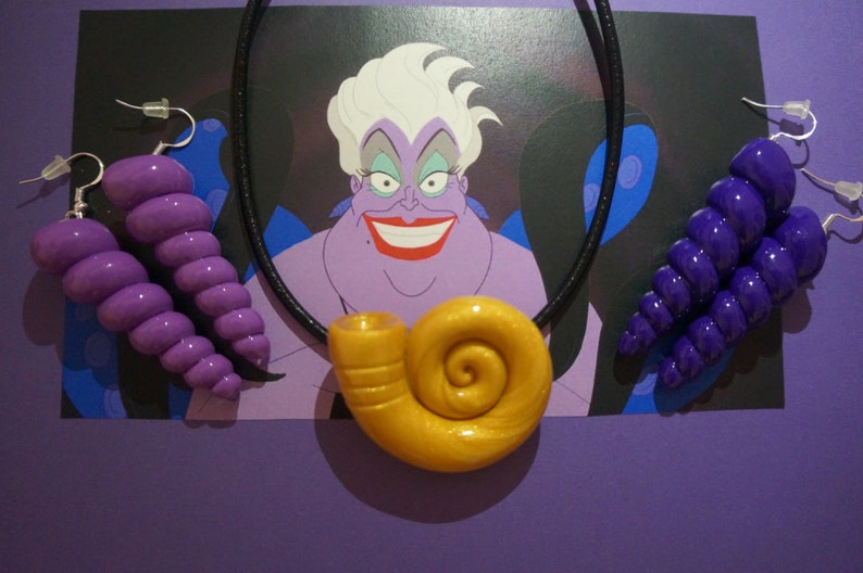 Ursula Necklace, Disney Inspired Ursula Necklace and Earring Set, Ursula Costume, Ursula Jewelry, Ursula Seashell, Ursula Earrings 