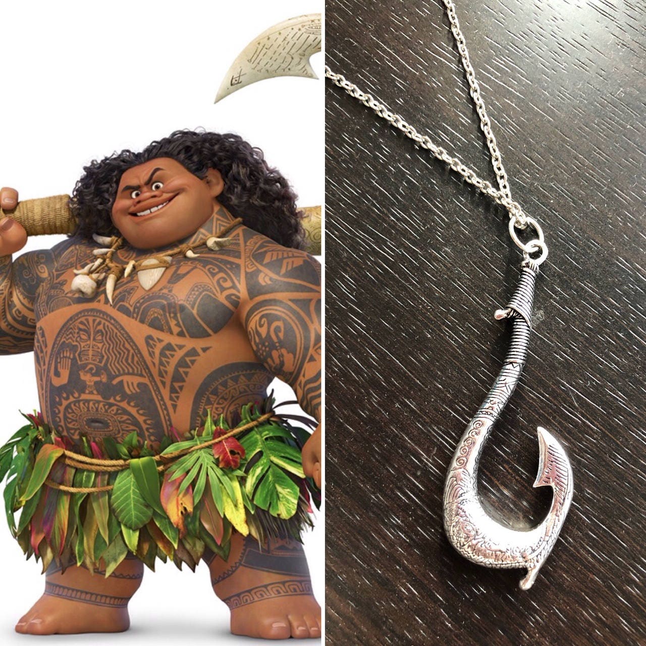 Moana Maui Fish Hook Necklace Pendant Cosplay Charm Gold Silver UK Seller 