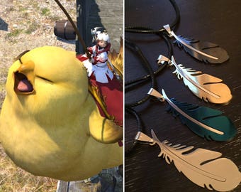 Final Fantasy Chocobo Necklace, Chocobo key feather key chain, chocobo key chain, final fantasy key chain, chocobo necklace, FFXIV Necklace
