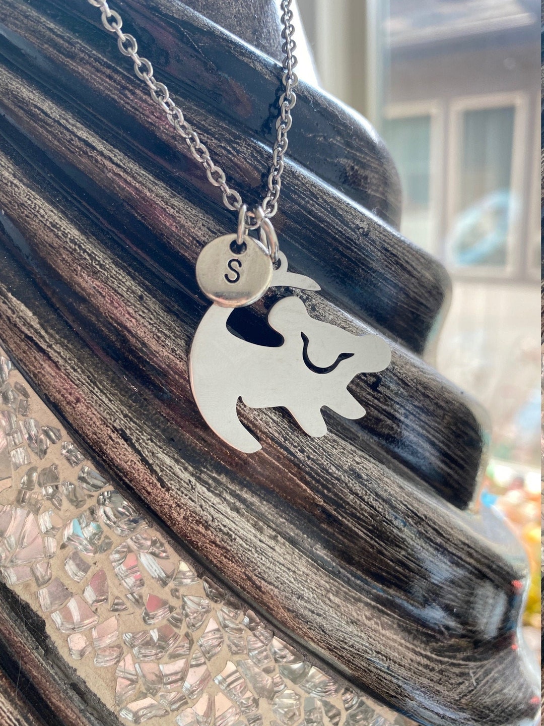 Lion King Inspired Necklace - Crescent Moon Glass Dome With Rafiki & Simba Drawing - View #6