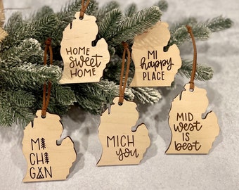 Laser Engraved Michigan Silhouette Ornaments