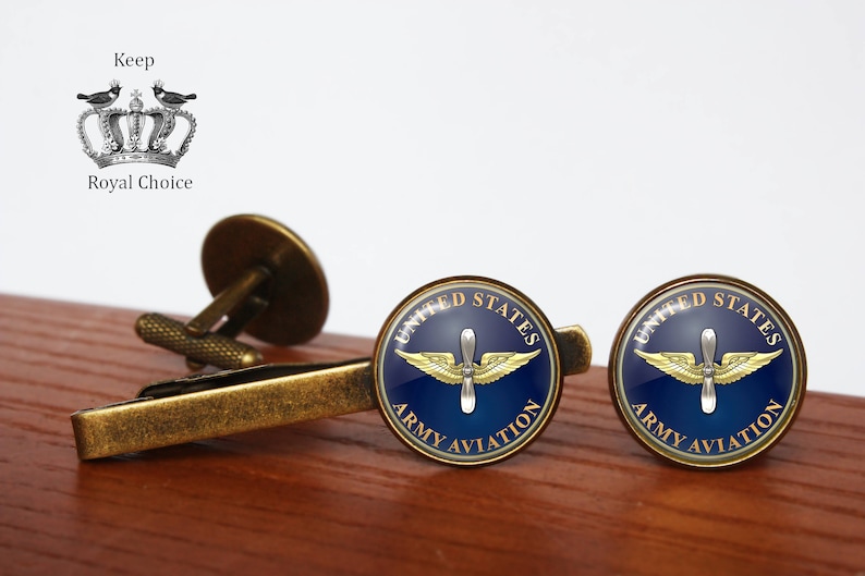 Army Aviation emblem pair of cufflinks pilot cuff link Personalized Men Wedding Jewelry gift for dad Military cuff links Tie clip