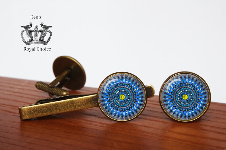 inspiration mandala cuff links Mandala/'s pair of cufflinks gift for dad Tie clip Personalized Men Wedding Jewelry