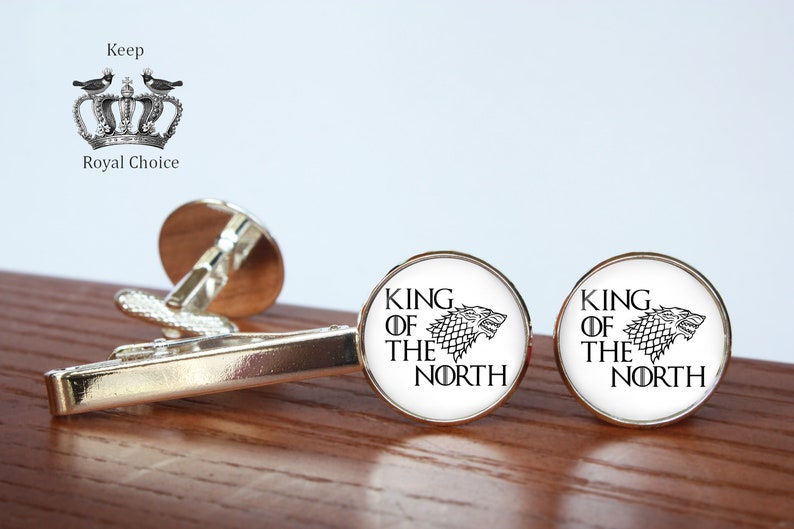 King of the North pair of cufflinks gift for dad Tie clip Personalized Men Wedding Jewelry House Stark inspired cuff links