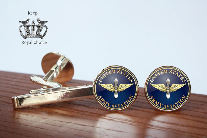Army Aviation emblem pair of cufflinks pilot cuff link Personalized Men Wedding Jewelry gift for dad Military cuff links Tie clip