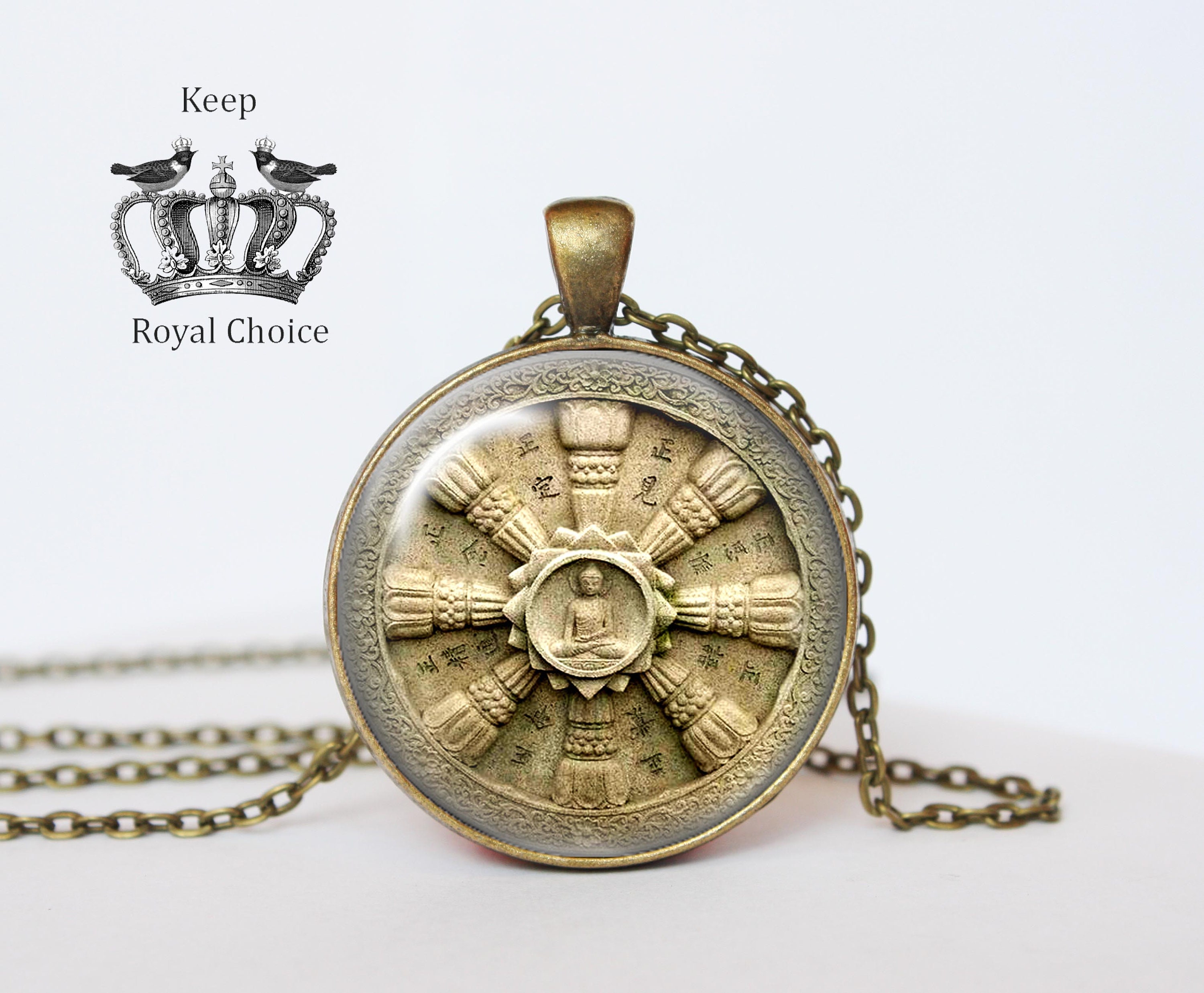 Dharma Wheel Necklace Dharmachakra Pendant Buddhist Etsy