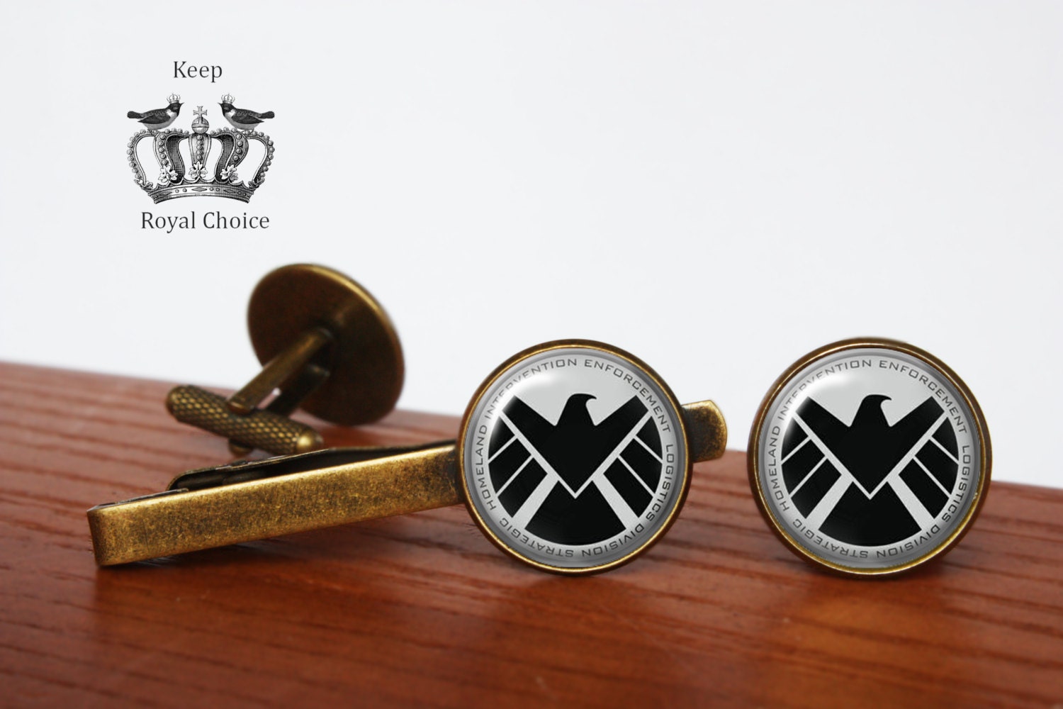 Handmade pair of cufflinks Shield cuff links Tie clip | Etsy