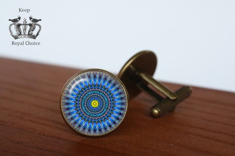 inspiration mandala cuff links Mandala/'s pair of cufflinks gift for dad Tie clip Personalized Men Wedding Jewelry