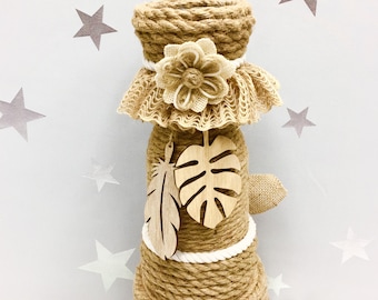 Jute Rope Wrapped Vase, Rustic Farmhouse Decor, Recycled Glass Twine Bottle