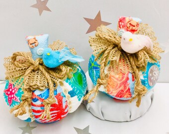 Summer Fabric Pumpkin Set, Beach Theme Home Decor, Nautical Tier Tray