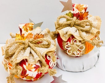 Fall Fabric Pumpkin Set, Rustic Farmhouse Decor, Autumn Tier Tray