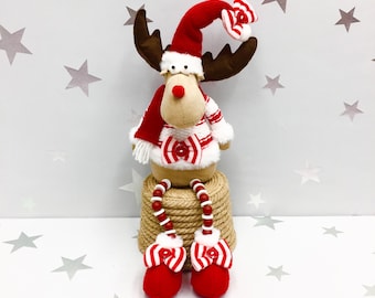 Winter Moose Plush Toy, Christmas Woodland Decor, Stuffed Animal Gifts