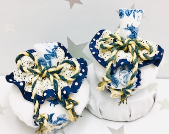 Blue Floral Fabric Pumpkin Set, Shabby Chic Home Decor, Spring Summer Tier Tray