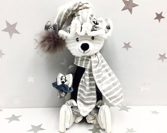 Winter Moose Plush Toy, Christmas Woodland Decor, Stuffed Animal Gifts