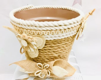 Jute Rope Wrapped Plant Pot, Rustic Farmhouse Decor
