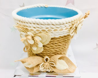 Jute Rope Wrapped Plant Pot, Rustic Farmhouse Decor