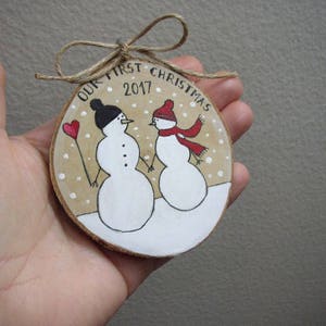 Our First Christmas Ornament, Handpainted Wedding Couple, Snowmen Couple, Newlywed Wedding Gift, Mr & Mrs Ornament, First Christmas Engaged image 10