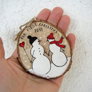 Our First Christmas Ornament, Handpainted Wedding Couple, Snowmen Couple, Newlywed Wedding Gift, Mr & Mrs Ornament, First Christmas Engaged image 6