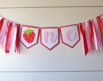 Strawberry Highchair Banner, High Chair Banner, 1st Girl Birthday, Berry Sweet Birthday, Strawberry Birthday Party, Strawberry Decor