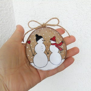 Our First Christmas Ornament, Handpainted Wedding Couple, Snowmen Couple, Newlywed Wedding Gift, Mr & Mrs Ornament, First Christmas Engaged image 5