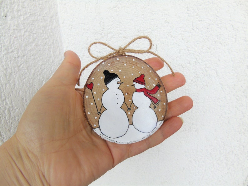 Our First Christmas Ornament, Handpainted Wedding Couple, Snowmen Couple, Newlywed Wedding Gift, Mr & Mrs Ornament, First Christmas Engaged image 5