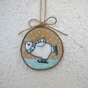 Polar Bear Ornament, Christmas Ornaments, Cute Polar Bear Skating, Woodland Ornament, Christmas Tree Decor, Winter Holiday Home Decor image 3