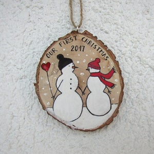 Our First Christmas Ornament, Handpainted Wedding Couple, Snowmen Couple, Newlywed Wedding Gift, Mr & Mrs Ornament, First Christmas Engaged image 9