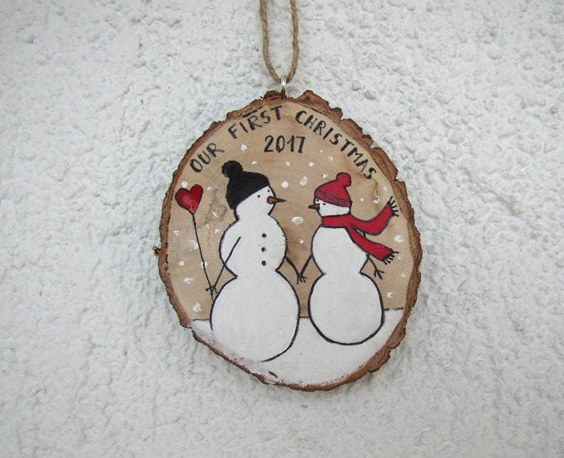 Our First Christmas Ornament, Handpainted Wedding Couple, Snowmen Couple, Newlywed Wedding Gift, Mr & Mrs Ornament, First Christmas Engaged image 9