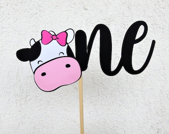 Cow Cake Topper, Cute Cow One Birthday Smash Cake Topper, Barnyard Farm,  1st Birthday Party, First Birhtday Girl, Paper Party Decoration