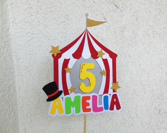 Circus Birthday Cake Topper, Birtday Party Decoration, Magician Hat, Custom Circus Tent Cake Topper, First Circus Birthday, Carnival Party