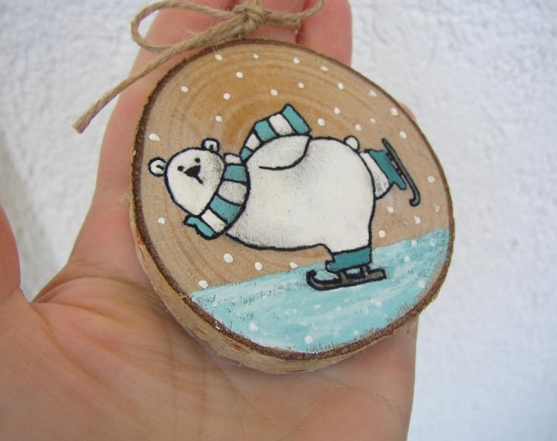 Polar Bear Ornament, Christmas Ornaments, Cute Polar Bear Skating, Woodland Ornament, Christmas Tree Decor, Winter Holiday Home Decor image 9