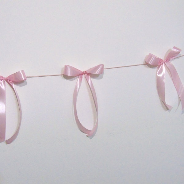 Pink Bow Baby Shower, Satin Pink Bows Garland, Coquette Party Decoration, Girl 1st Birthday Party Decoration, Tying the Knot Bridal Shower